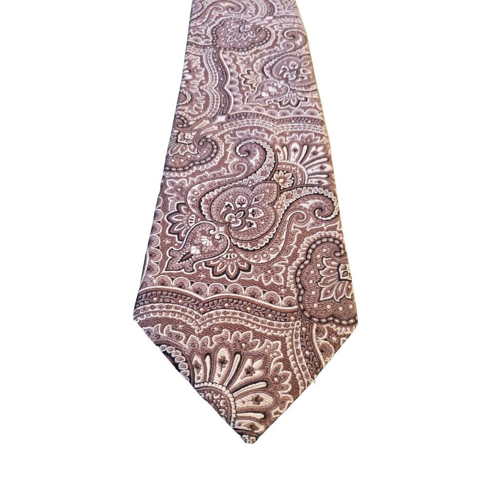 JOS A BANK SIGNATURE Collection Silk Neck Tie Paisley Made‎ in Italy Brown Cream